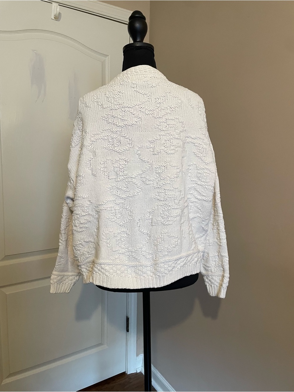 Vintage L.L.Bean USA Cotton Textured Knit Cardigan Sweater Oversized Ivory M - Picture 4 of 9
